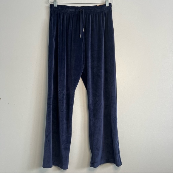 NWT Pink Womens Velvet Heritage Pull On Pants Blue Drawstring Loungewear Sz L - Picture 1 of 13